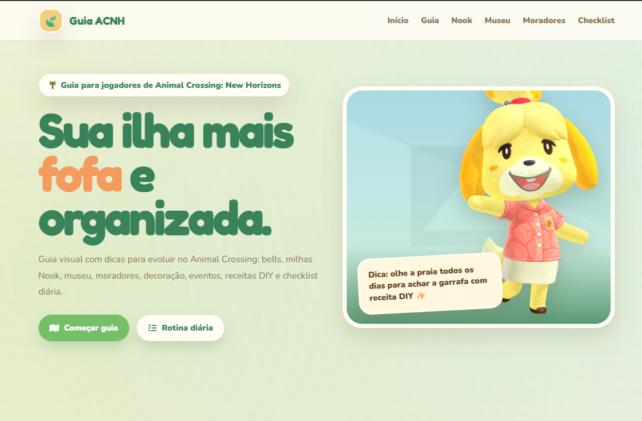 Preview do projeto Guia Animal Crossing